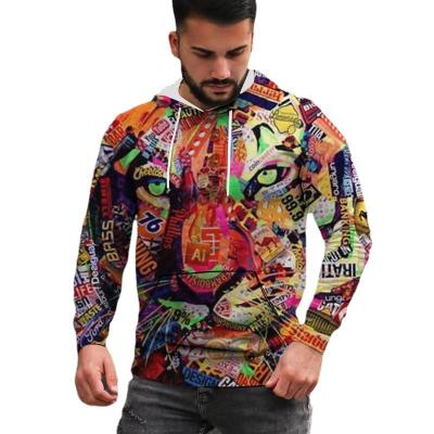 China Anti-wrinkle amazon mens color 3D tiger print mens animal hoodies long sleeve blouse gym casual shirts wholesale for sale