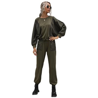 China Best Selling Breathable Casual Suit O-Neck Spliced ​​Bat Long Sleeve T-Shirt Two Piece Women Jogging Set for sale