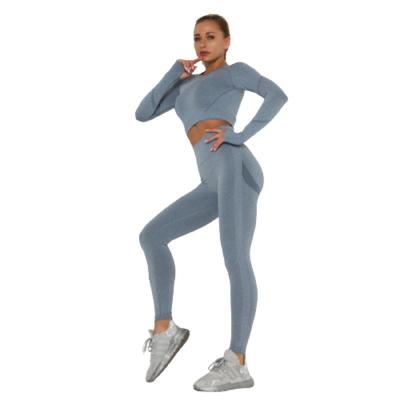 China Factory price breathable seamless women brief tops sweat-absorbent high-waist long sleeve yoga set for sale