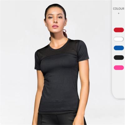 China PRO Women's T-shirt Quick-drying Tight Sweating Mesh Stitching Elastic Short Sleeve Sports Running Yoga Fitness Breathable for sale