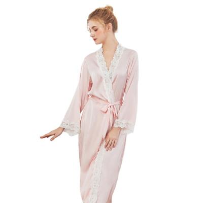 China Spring and summer wedding long silk bathrobe lace home QUICK DRY long-sleeved pajamas wholesale for sale