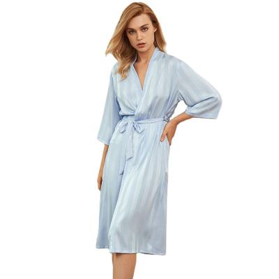 China QUICK DRY new summer thin enumerating bathrobe ice silk can outside use vertical stripes satin pajamas for sale