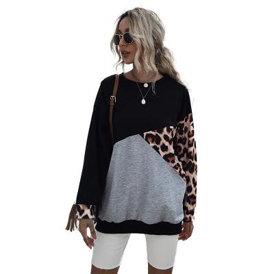 China 2021amazon hit women's casual round neck leopard hoodies mid length sweater QUICK DRY blouse in stock for sale