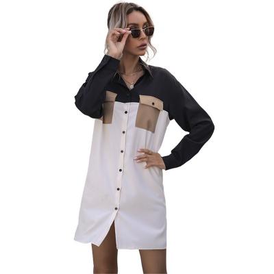 China 2021 Autumn Breathable Fashion Loose White Women Tops Splice Long Sleeve Lapel Cardigan Casual Blouse Women's Long Shirts Custom Made for sale