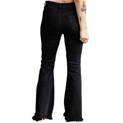 China 2021 autumn fashion QUICK DRY women black multi-button micro flare pants stretch ladies jeans for sale