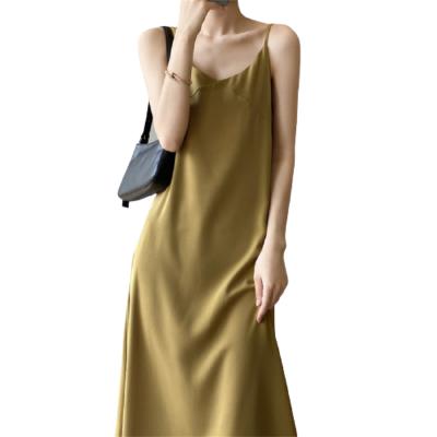 China 2021 new pure Korean temperament clothes autumn women's skirt suspender dry-cleaning color simple halter bottoming dresses women's winter for sale