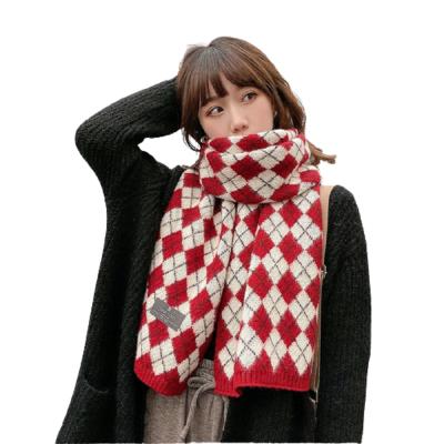 China Korean Faux Fur Version Of Cashmere Plaid Scarf For Women Winter Students Keep Warm Thick Long Shawls And Red Scarves Wool Scarf for sale