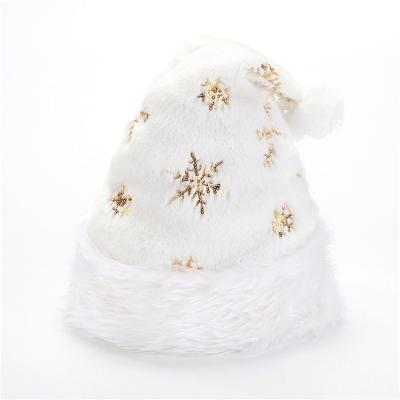 China Fabric Plush Christmas Hat Gold Silver Sequin White Snowflake Embroidered Christmas Hats For Adults Christmas Home Decor Accessories for sale