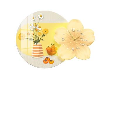 China High Resolution Printing Light Luxury Creative Wall Clock Decoration Painting Background Wall Restaurant Nordic flower Clock led acrylic Wall Clock for sale