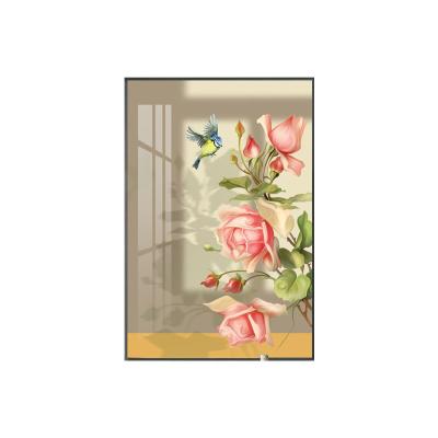 China High Resolution Printing Modern Paintings Red Floral Frame Painting Crystal Porcelain Rose Bird Picture Home Decoration Wall Art Room Decor for sale