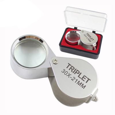 China Optical Glass+Metal Lens 30x Diameter 21mm Magnifier Jewel Material Optical Glass Compact Magnifying Glass for sale