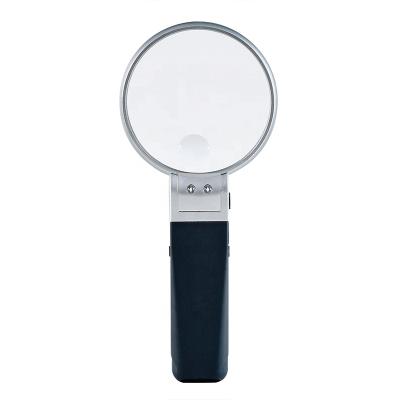 중국 High Quality 90mm Acrylic Lens Folding Handheld Magnifier With Light Weight 2x/5x Magnification Led Handheld Magnifier 판매용