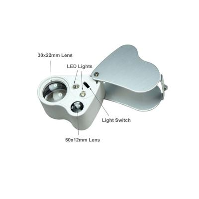 Κίνα 30X&60X Plastic Double Lens Folding Jewelry Magnifier With LED Light προς πώληση