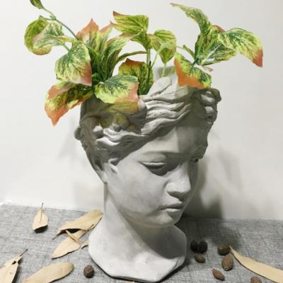 China Lucky Winner Greek/Roman Style Female Statue Head Modern Concrete Cement Flower Pots Mold Planter for sale