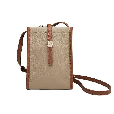 China Custom Genuine Leather Logo Small Square Sling Women's Pebble Body Mobile Phone Shoulder Bag Ladies Fashion Crossbody Phone Bag Casual Genuine Leather Shoulder Bag for sale