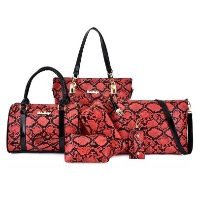 China Fashion Luxury Women Large Capacity 6 In 1 Shoulder Bags Stretching Snakeskin PU Leather Female 6 Pcs Set Retro Tote Handbags for sale