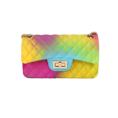 China Wholesale Women's Rainbow Fashion Luxury Goods Bag Women's Handbag With PVC Chain Jelly Candy Lady Travel Shoulder Beach Handbags for sale