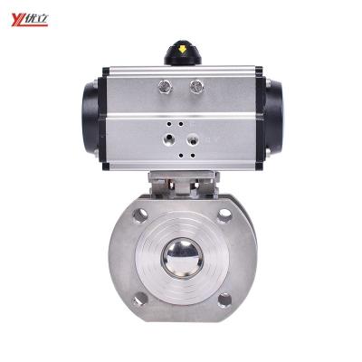 China Hot-selling safe and durable reliable performance pn16-pn64 304 316 stainless steel flanged pneumatic wafer type slim ball valve Italy for sale