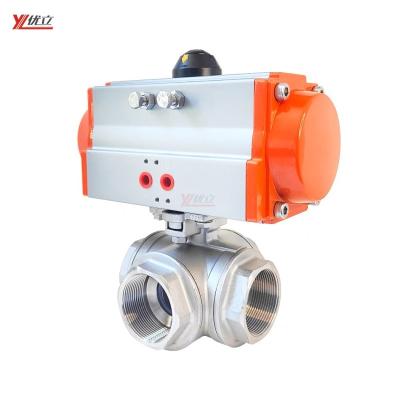 China Hot-selling safe and durable RC NPT BSP PN16-PN64 304 precision control high temperature 316 LL type pneumatic four-way threaded ball valve for sale