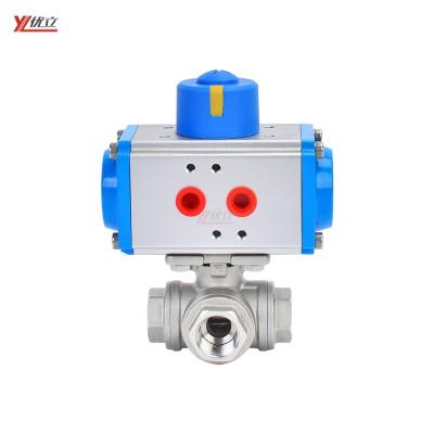 China Anti-leakage RC Thread Pneumatic Three Way Ball Valve NPT BSP 1.6mpa PN16 304 316 High Pressure Durable High Quality Safe and Durable for sale