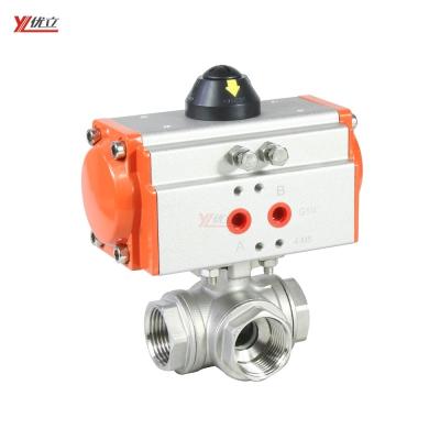 China Factory direct anti-leak 316 ppl 1000wog 304 pneumatic female 3 way ball valve durable high temperature safe and durable for sale