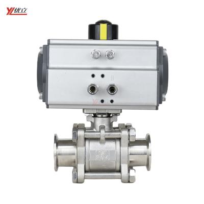 China Safe And Durable Premium High Temperature 1.6mpa 304 Stainless Steel Ball Valve Tri Clamped 3 Piece Pneumatic Clamped 316 50.5mm for sale