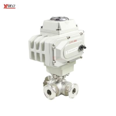 China Safe And Durable Durable 50.5mm 1.6mpa 304 Stainless Steel 316 Tri Clamped Ball Valve 3 Way Electric On-Off T-prot AC220V for sale