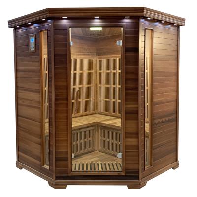 China Computer Control Panel 4 Person Cedar Wedge Sauna Modern Red Far Infrared Far Infrared Dry Sauna Can Be Customized for sale