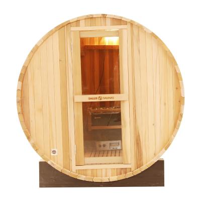 China Outdoor Computer Control Panel Solid Pine Barrel Sauna Steam Sauna For 4-6 Peoples for sale