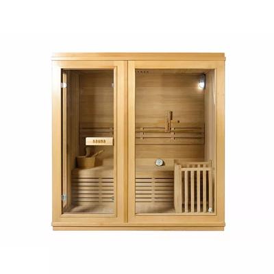 China Computer Control Panel Traditional 3 person hemlock steam sauna room with Harvia/SAWO sauna stove for sale