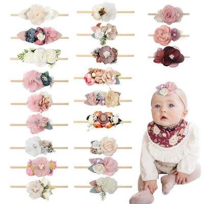 China Newest Design Skin Care Hair Decoration Floral Newborn Elastic Headband Girls Bows Kids Hair Accessories Stretch Flower Baby Nylon Headbands for sale