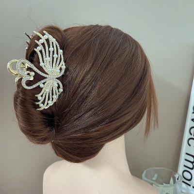 China Wholesale Hair Accessories Factory Metal Alloy Hair Accessories European And American Swan Rhinestone Beads Claw Clips High End Hair Clips for sale