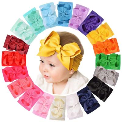 China Hair Decoration Korean Design Soft Materials Bow Elastic Hairband Handmade Hair Accessories Custom Nylon Baby Headband for sale