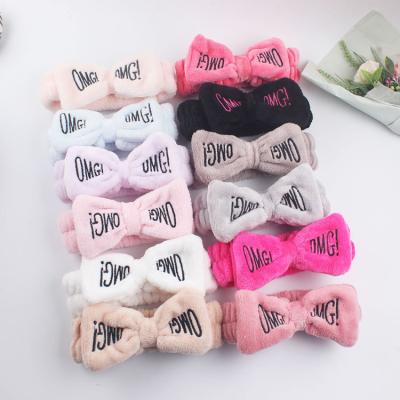 China Wash Bow Coral Fleece Hair Accessories Cute Letters Warm Cozy Plush Face Hair Decoration Sale Letters Headband Oh My God Headband for sale