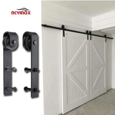 China Bulletproof Customizable Metal Barn Door Wheels Track Wood Door Sliding System for sale