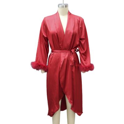 China QUICK DRY Silk Satin Plush Cuff Spandex Ladies 95% Polyester 5% Long Sleepwear Robe for sale