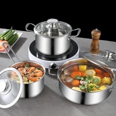 China Hot Selling Korean 3pcs Non Stick Cookware Set Hot Pot Stainless Steel Soup Pot Cooking Pot Set for sale