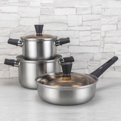 China Hot Sale Pot Set New Bakelite Binaural Handle Cooking Soup Pot Set 304 Stainless Steel Cookware Set for sale