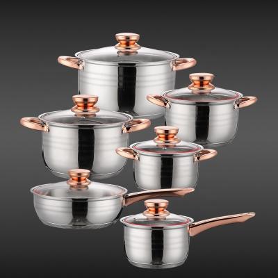 China New Product 12 PCS 201 Stainless Steel Pan And Pot Nonstick Cookware Sets With Stainless Steel Handle for sale