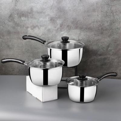 China High Quality 6 Pieces Stainless Steel Cooking Pot Sauce Pan Cookware Set Milk Pot Set With Glass Lid for sale