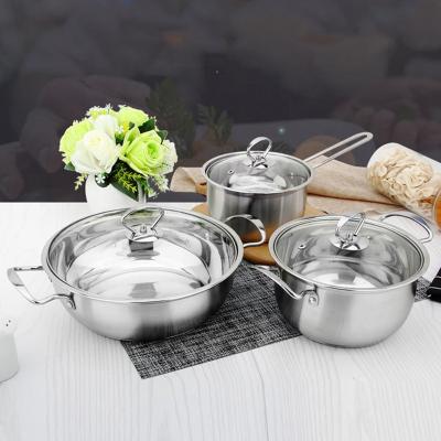 China Wholesale Stainless Steel Pot Cookware 201 Set Stock Pots 18/20/26cm Soup Pot Cookware Sets for sale