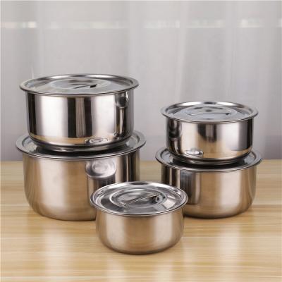 China Low Moq 3 Pcs 5 Pcs Kitchen Stainless Steel 410 Soup Stock Pot Set Large Capacity Cookware Set for sale