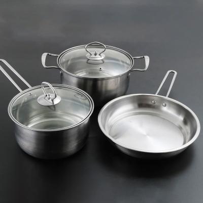 China Kitchen Household Stainless Steel 3 Piece Pot And Pan Set Suit Ollas Cookware Set Cooking Pot Set for sale