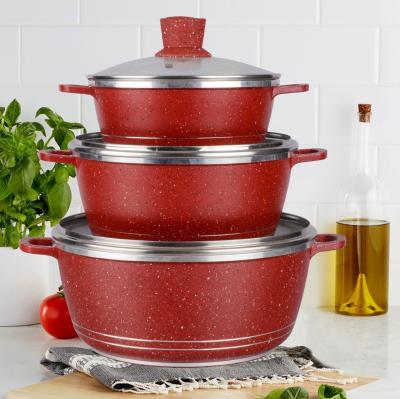 China Hot Selling 6 Pieces Aluminum Soup Pot Set Double Bottom Kitchenware Ollas Cooking Pot Set Cookware Set for sale