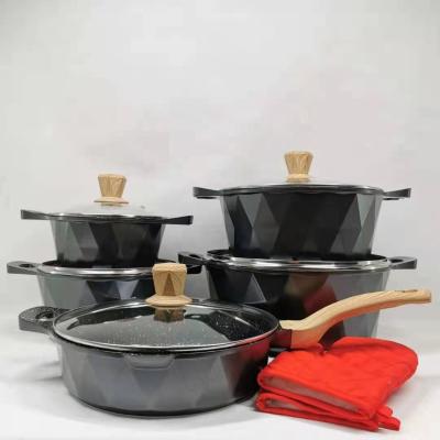 China Multi-function Kitchen Cookware Cooking Pot Set Maifan Stone Aluminum Non-stick Pan Cookware Sets With Handle for sale