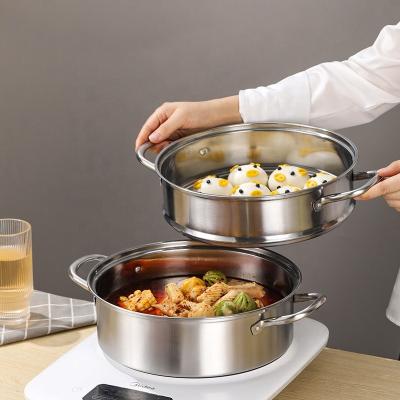 China High Capacity Metal Stainless Steel Pot Steamer Food Steamer Pot Kitchen Cooking Pot With Glass Lid for sale