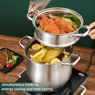 China Hot Selling Kitchen Cooking Food Steamer Pot Cookware Cooking Stainless Steel Steamer Pot With Glass Lid for sale