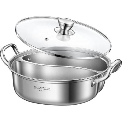 China Hot Sale 28cm Induction Cooking Pot Cookware 304 Stainless Steel Hot Pot Soup Pot With Glass Lid for sale