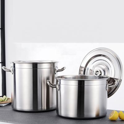 China Amazon Hot Selling Flat Bottom Soup Pot Stainless Steel Heavy Duty Cooking Pot 201 Stock Pot With Stainless Steel Lid for sale