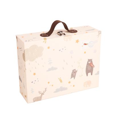 China Biodegradable Cardboard Empty Decorative Designs Wholesale Newborn Baby Suitcase Gift Set Package Box Packaging for sale